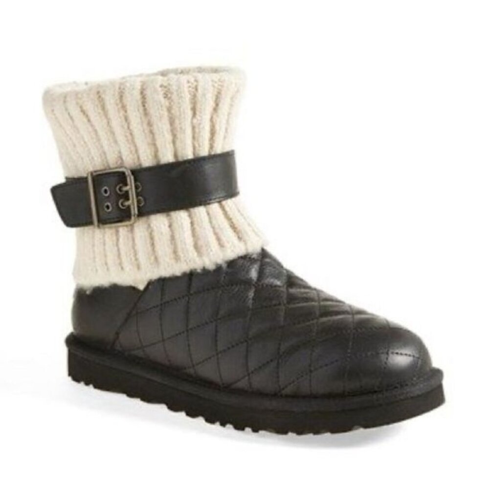 UGG  Australia Cambridge Diamond Leather Quilt Black Boot Womens Sz 11